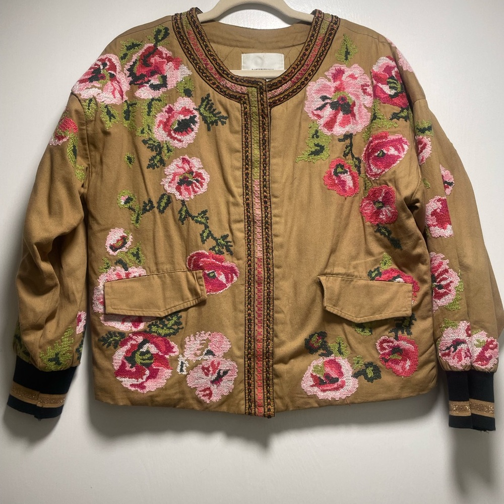 Anthropologie Floral Embroidered Jacket